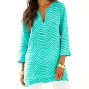 Lilly Pulitzer Marco Island Tunic In Jewel Zebron Linen